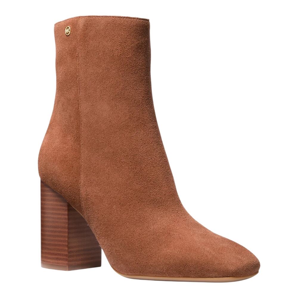 Michael Kors Women's Hazel Suede Block Heel Booties Brown Size 10